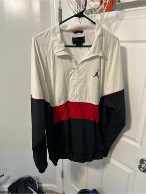 Jordan White/Red/Black Colorblock Half-Zip Windbreaker